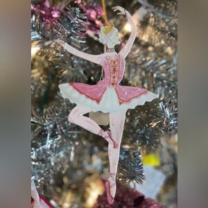 Pink Ballerina Metal Shimmering Christmas Ornament